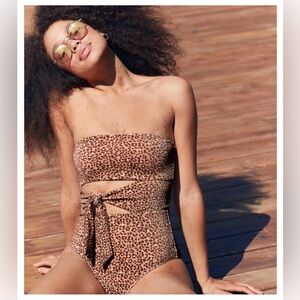 Aerie Small Long Bandeau One Piece Leopard Print Swimsuit